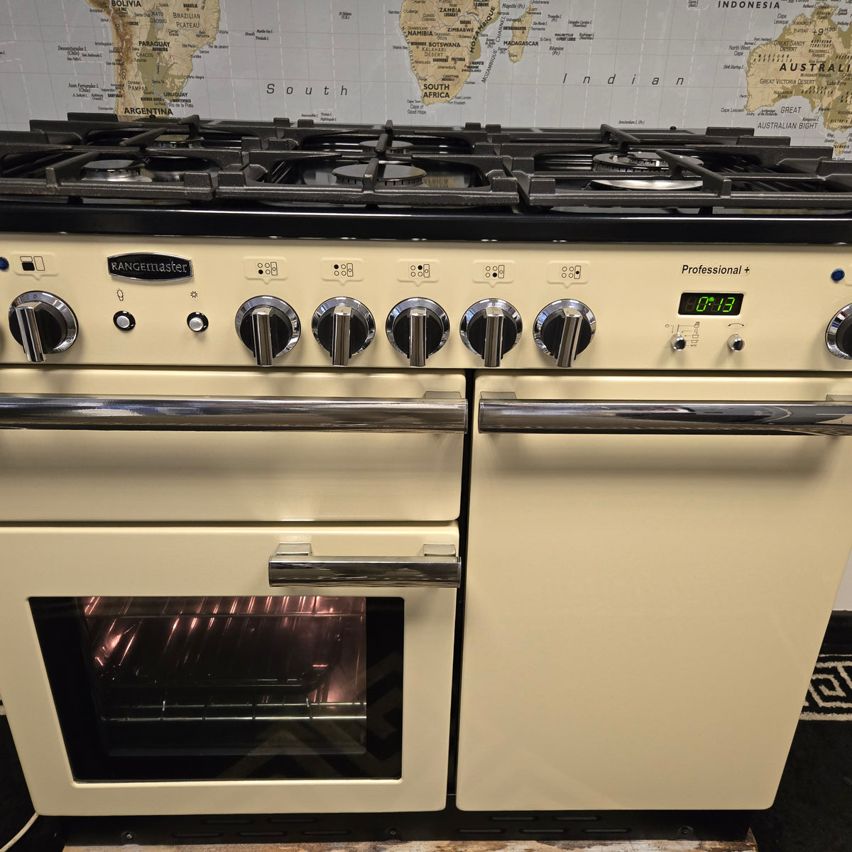 Rangemaster Professional Plus Dual Fuel Range Cooker in Cream and Chrome 100cm