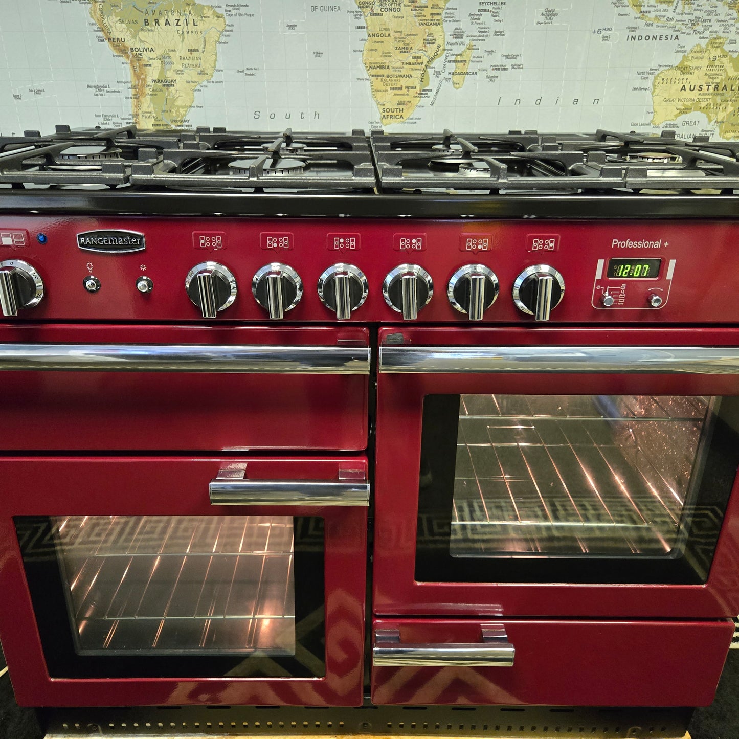 Rangemaster Professional Plus Dual Fuel Range Cooker in Cranberry Red 110cm