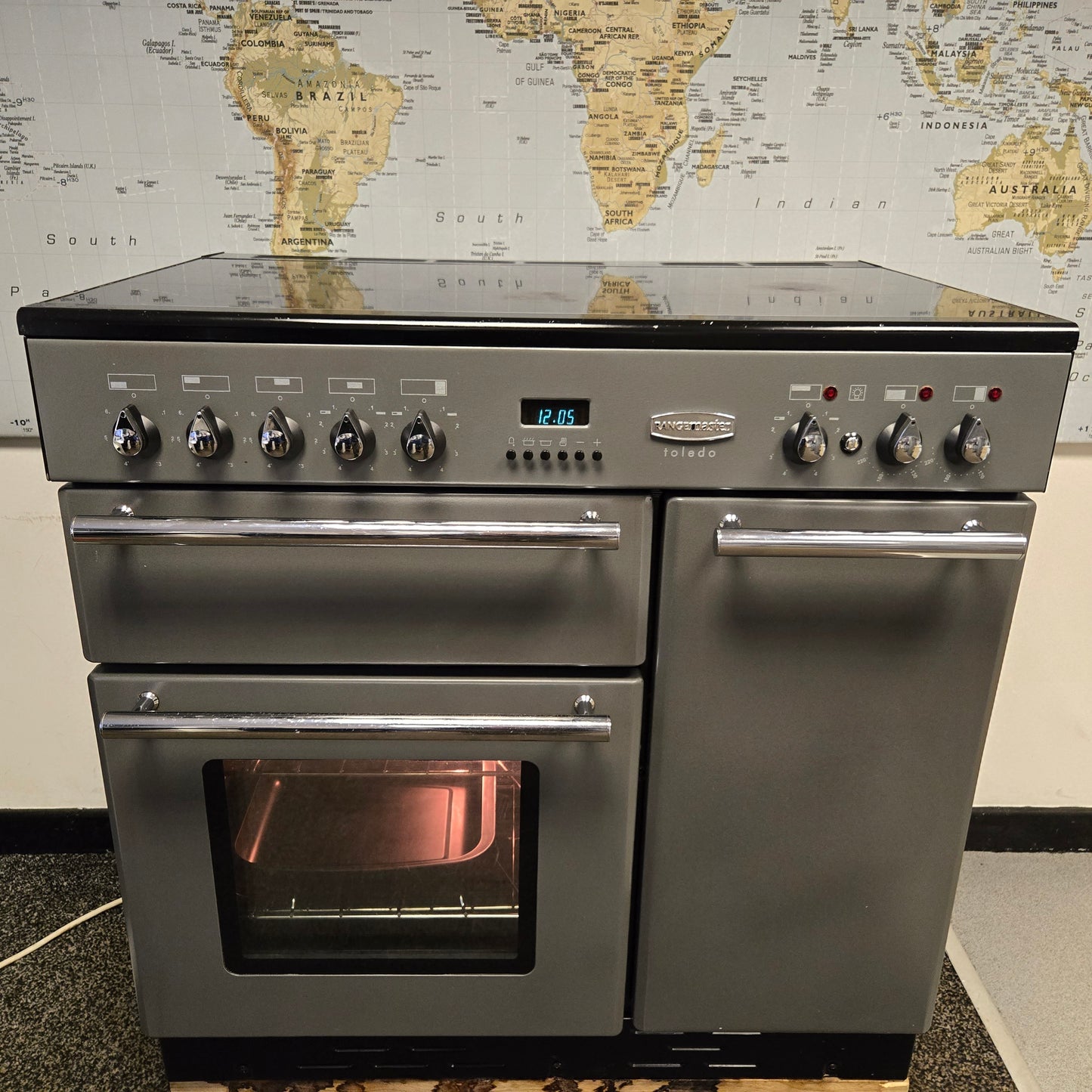 Rangemaster Toledo Electric Range Cooker in Slate Grey and Chrome 90cm