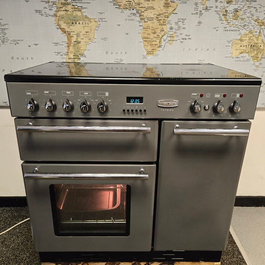 Rangemaster Toledo Electric Range Cooker in Slate Grey and Chrome 90cm