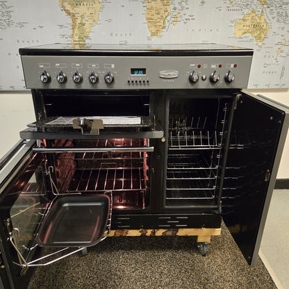 Rangemaster Toledo Electric Range Cooker in Slate Grey and Chrome 90cm