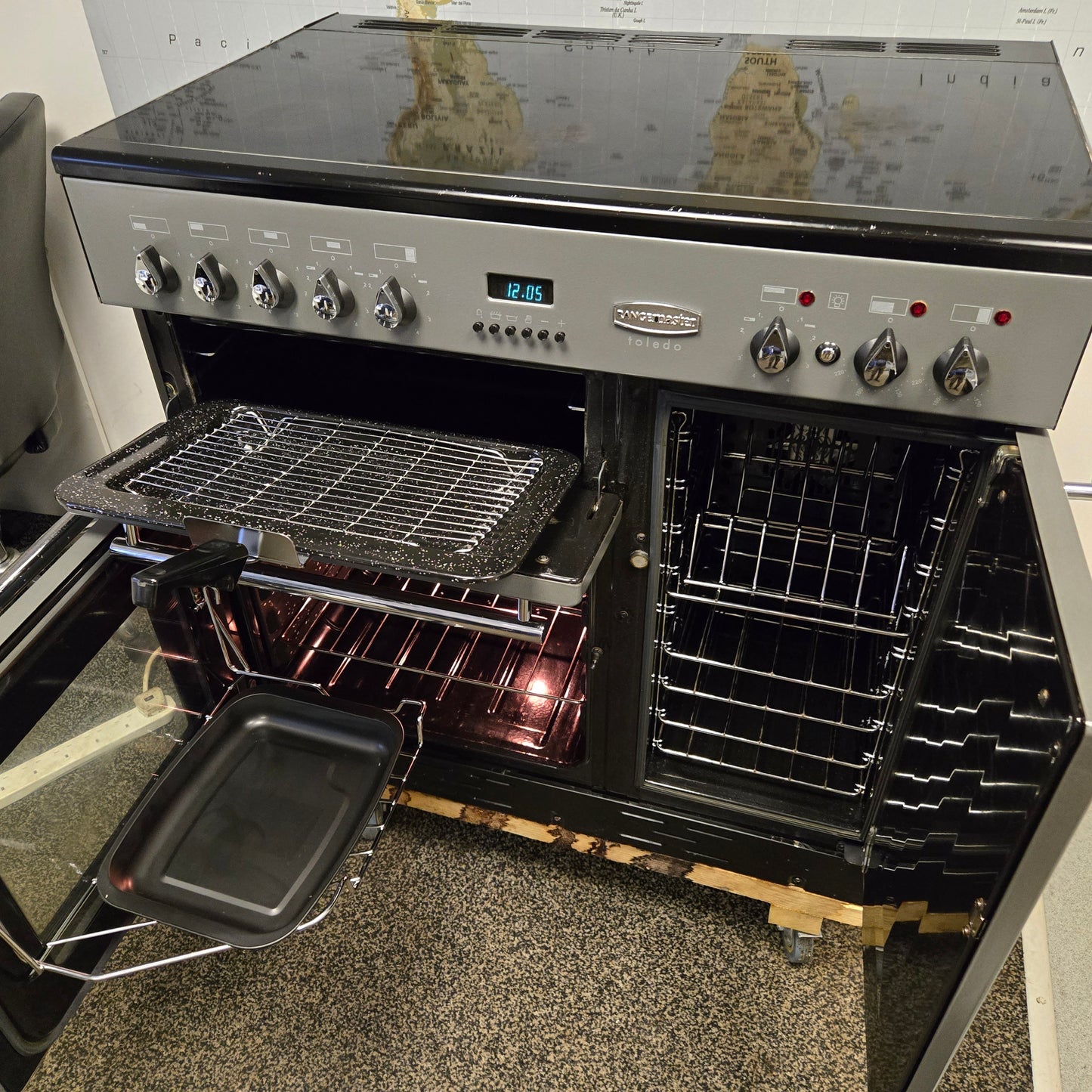 Rangemaster Toledo Electric Range Cooker in Slate Grey and Chrome 90cm