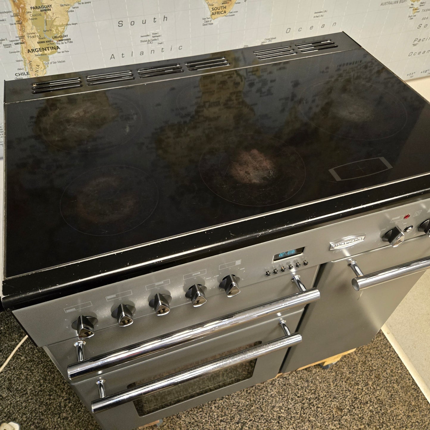 Rangemaster Toledo Electric Range Cooker in Slate Grey and Chrome 90cm