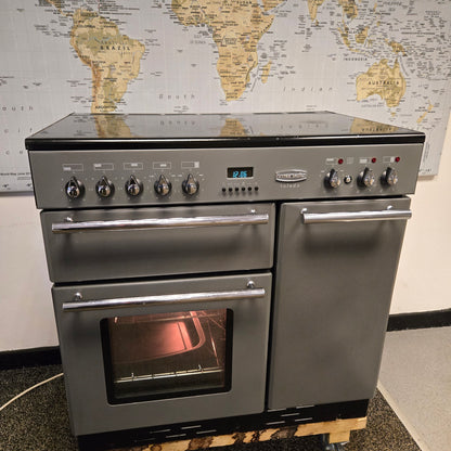 Rangemaster Toledo Electric Range Cooker in Slate Grey and Chrome 90cm