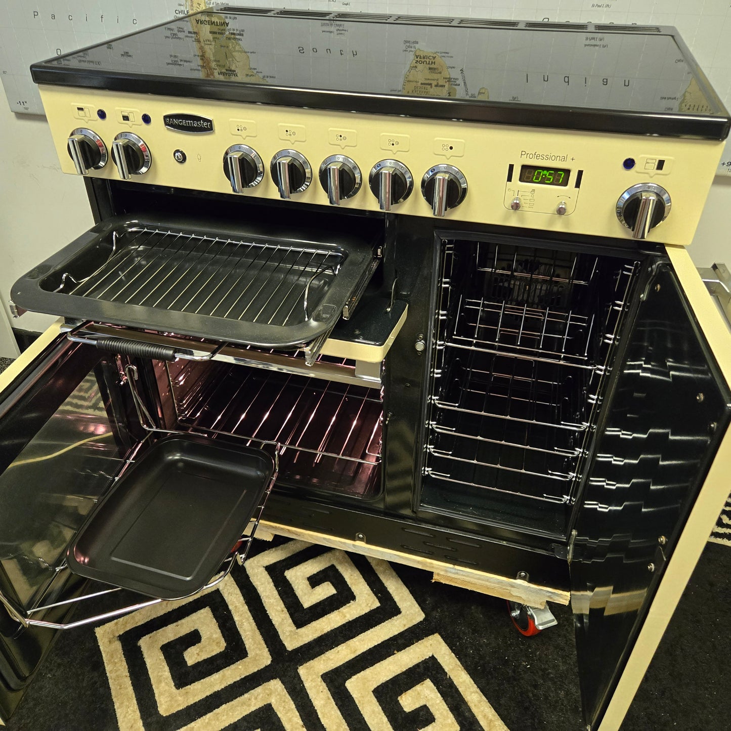 Rangemaster Professional Plus Electric Range Cooker in Cream with a Chrome Trim 90cm