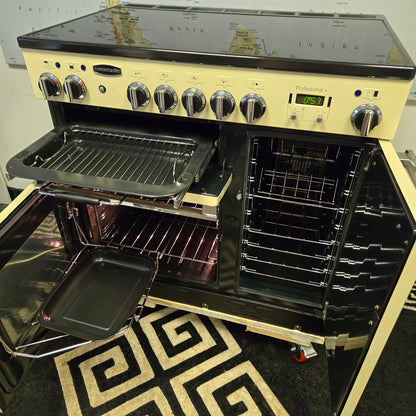 Rangemaster Professional Plus Electric Range Cooker in Cream with a Chrome Trim 90cm