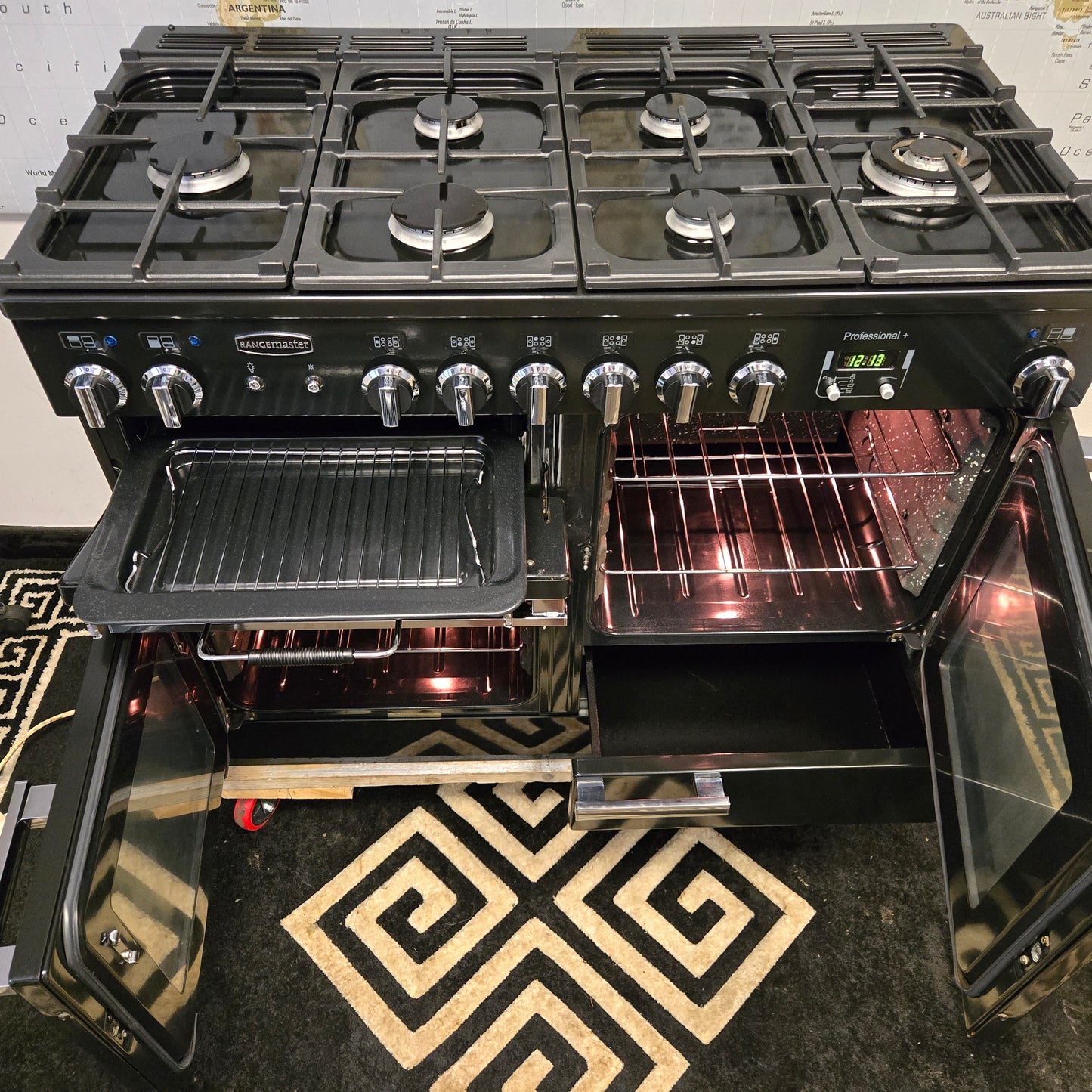 Rangemaster Professional Plus Dual Fuel Range Cooker in Black and Chrome 110cm