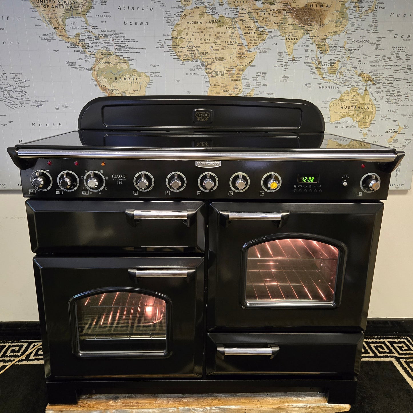 Rangemaster Classic Deluxe Induction Range Cooker in Black and Chrome 110cm