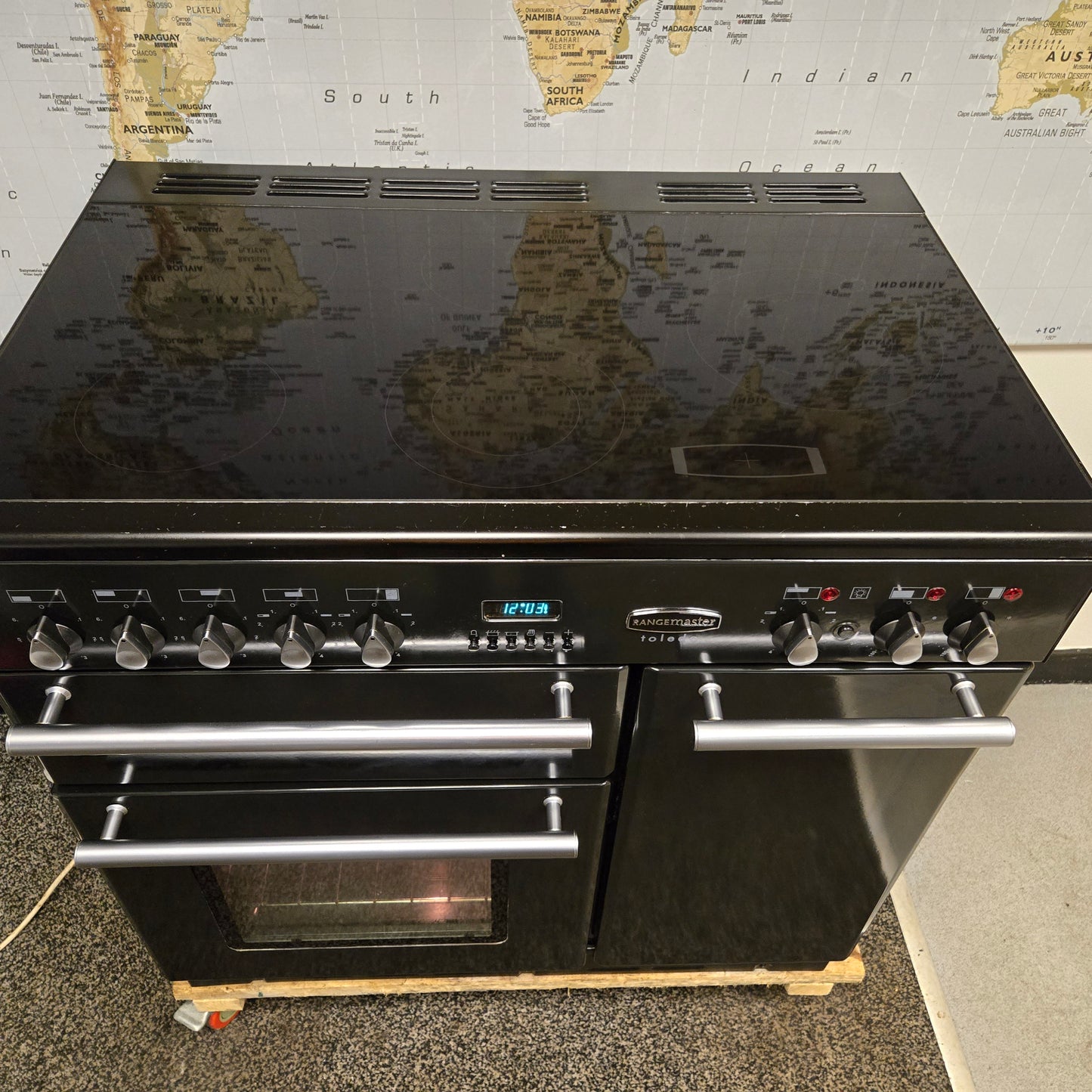 Rangemaster Toledo Electric Range Cooker in Black with a Silver Trim 90cm