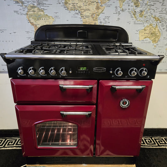 Rangemaster Classic Gas Range Cooker in Cranberry Red 90cm