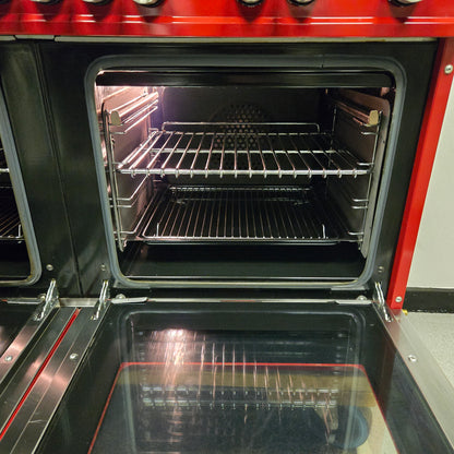 Britannia Delphi Dual Fuel Range Cooker with matching Hood in Red 120cm