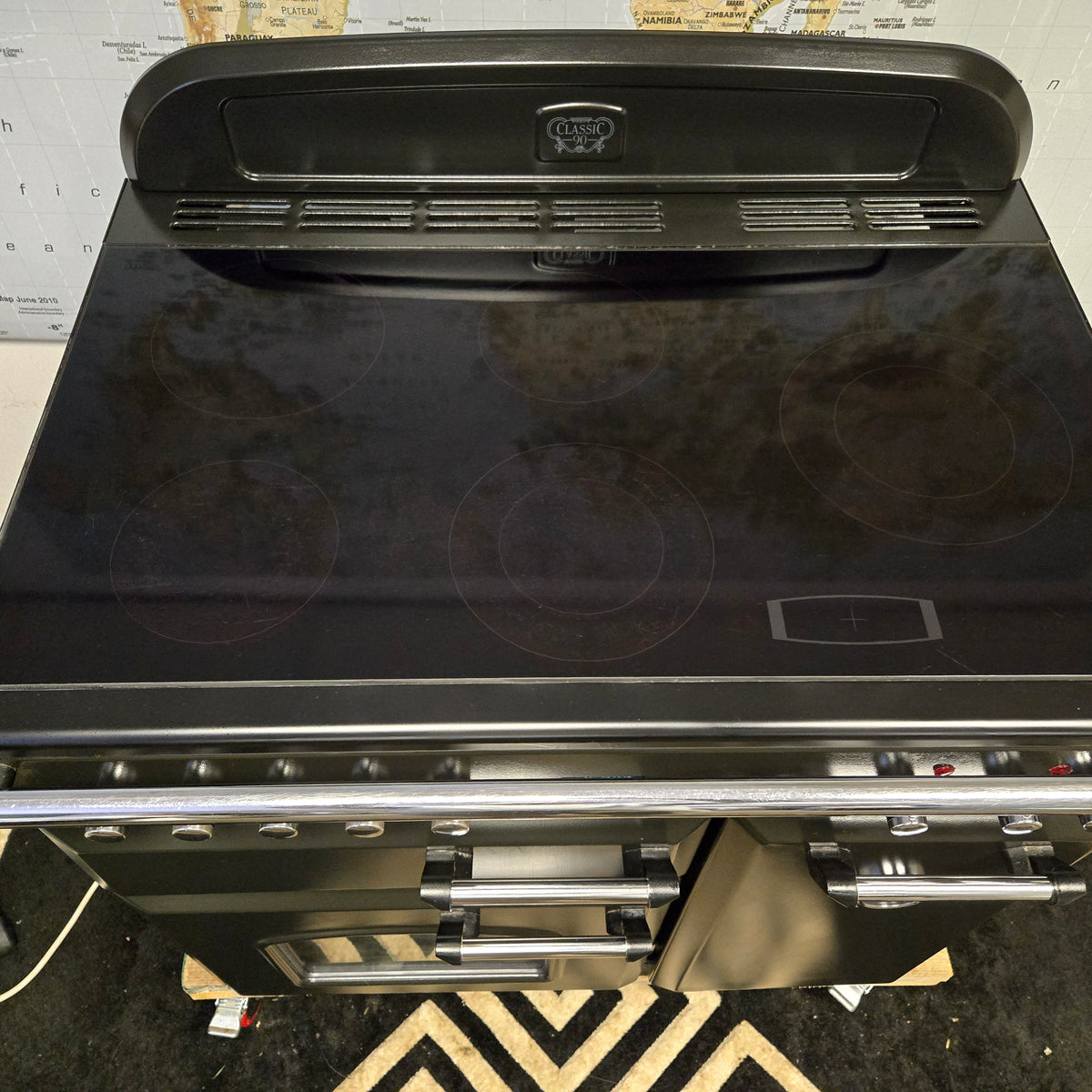 Rangemaster Classic 90 Electric Range Cooker in Black and Chrome 90cm