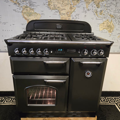 Rangemaster Classic 90 Dual Fuel Range Cooker in Black and Chrome 90cm