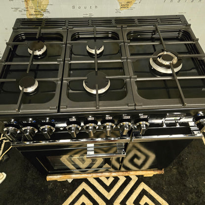 Rangemaster Professional Deluxe Dual Fuel Range Cooker in Black and Chrome 90cm