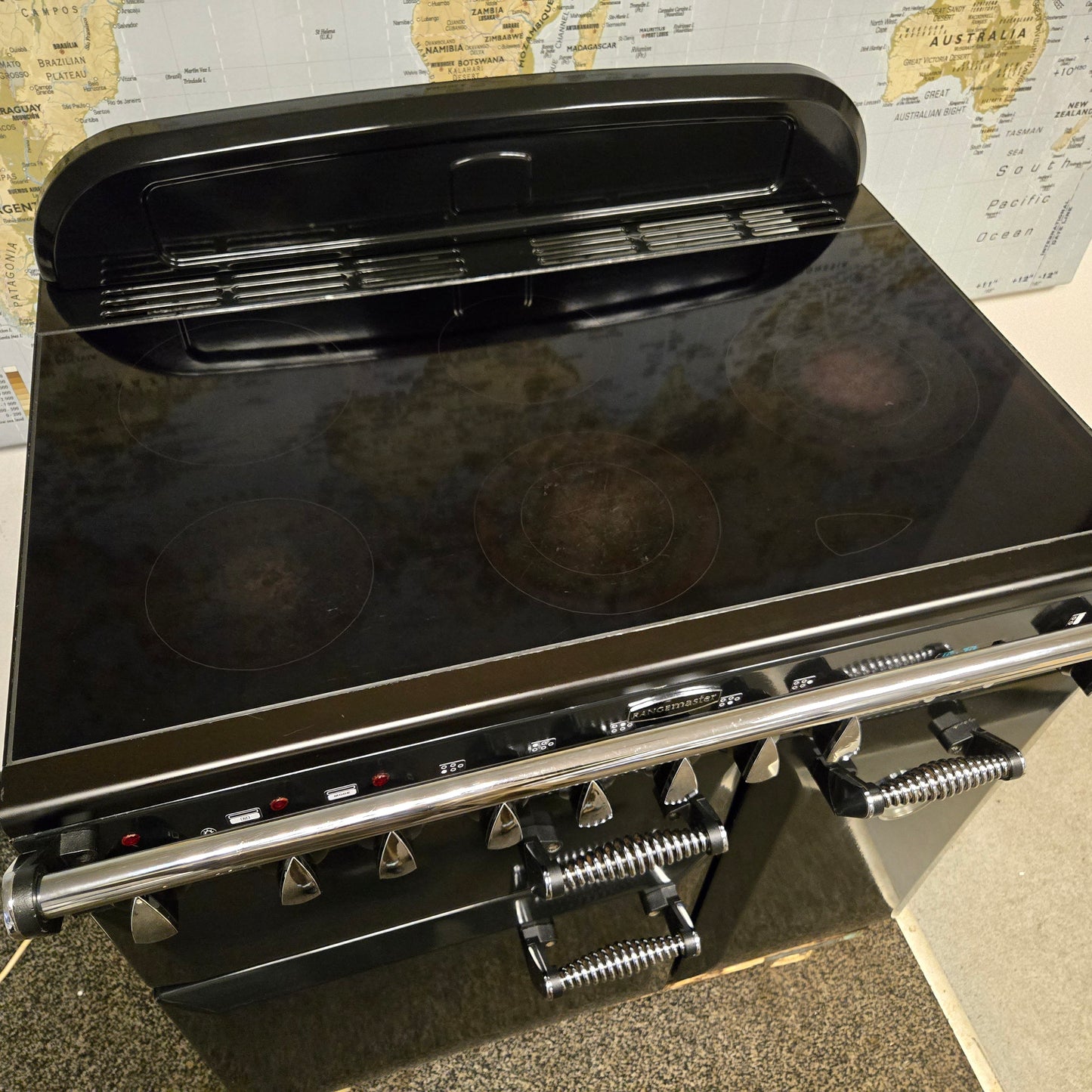 Rangemaster Elan Electric Range Cooker in Black with a Chrome Trim 90cm