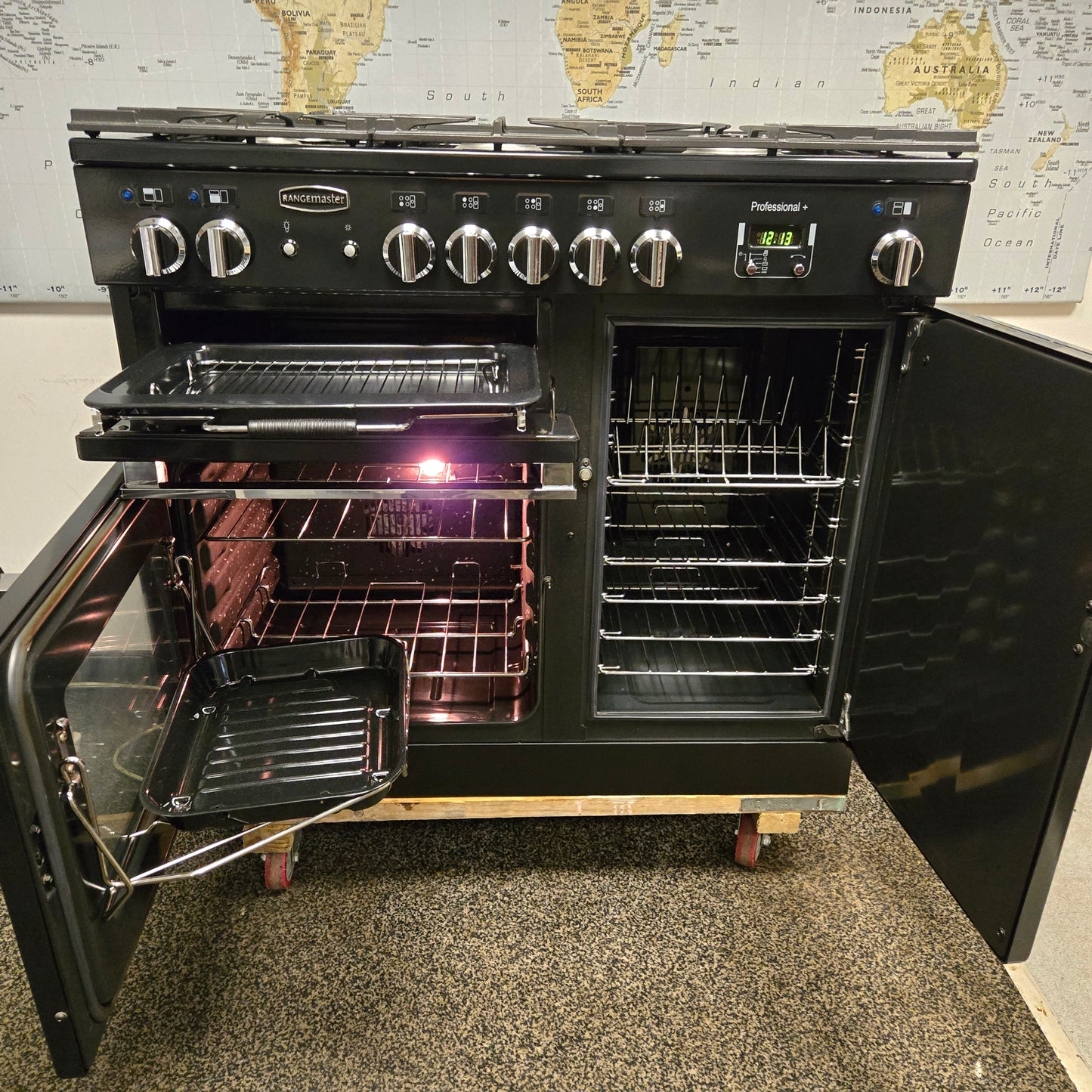 Rangemaster Professional Plus Dual Fuel Range Cooker in Black with a Chrome Trim 100cm