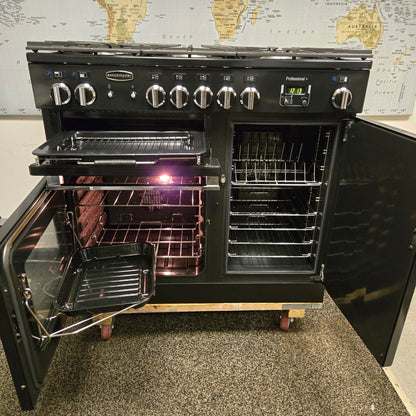 Rangemaster Professional Plus Dual Fuel Range Cooker in Black with a Chrome Trim 100cm