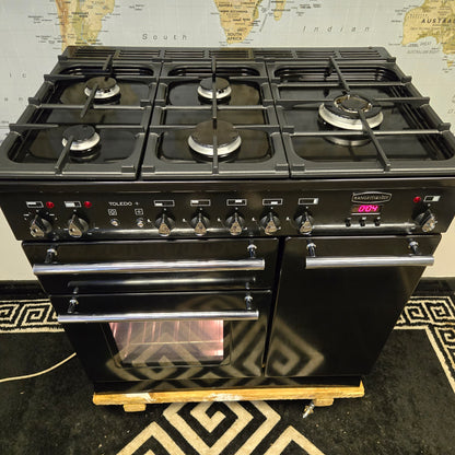 Rangemaster Toledo Plus Dual Fuel Range Cooker in Black and Chrome 90cm