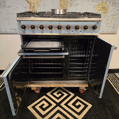 Falcon Deluxe 900 Dual Fuel Range Cooker in Skye Blue 90cm