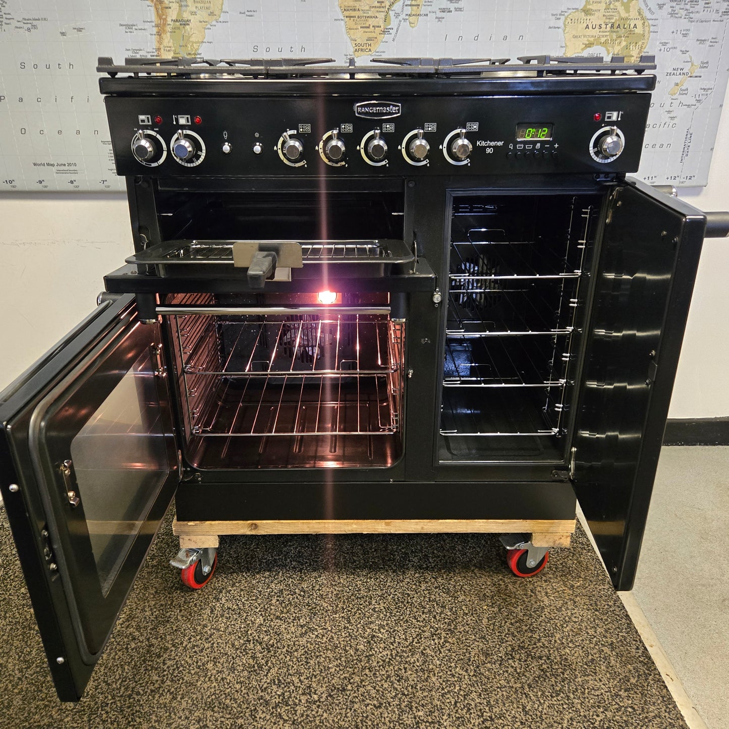 Rangemaster Kitchener Dual Fuel Range Cooker in Black 90cm