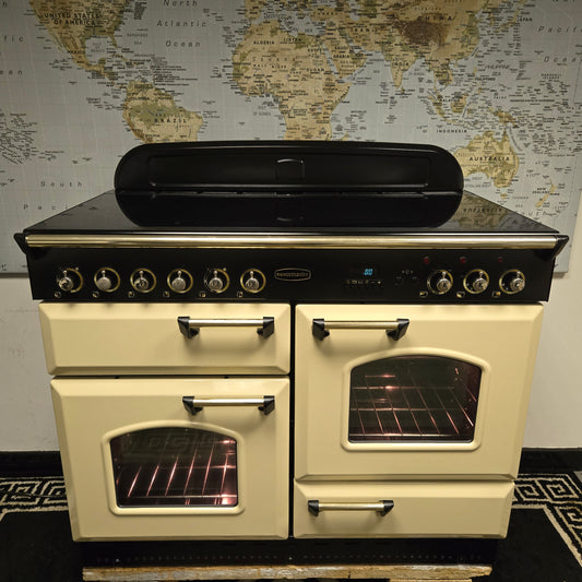 Rangemaster Classic Electric Range Cooker in Cream with a Gold/Brass Trim 110cm
