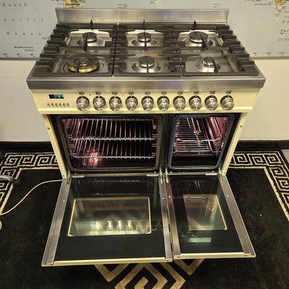 Ilve Britannia Dual Fuel Range Cooker in Cream 90cm