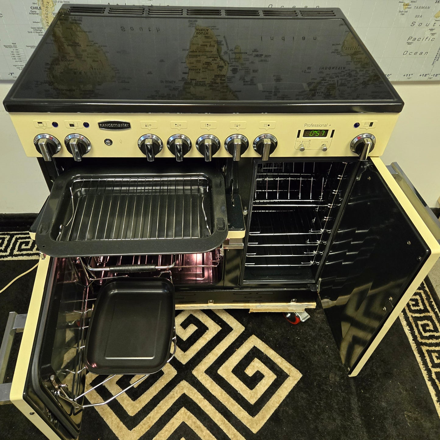 Rangemaster Professional Plus Electric Range Cooker in Cream with a Chrome Trim 90cm