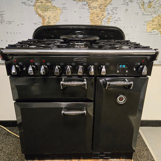 Rangemaster Elan Dual Fuel Range Cooker in Black 90cm