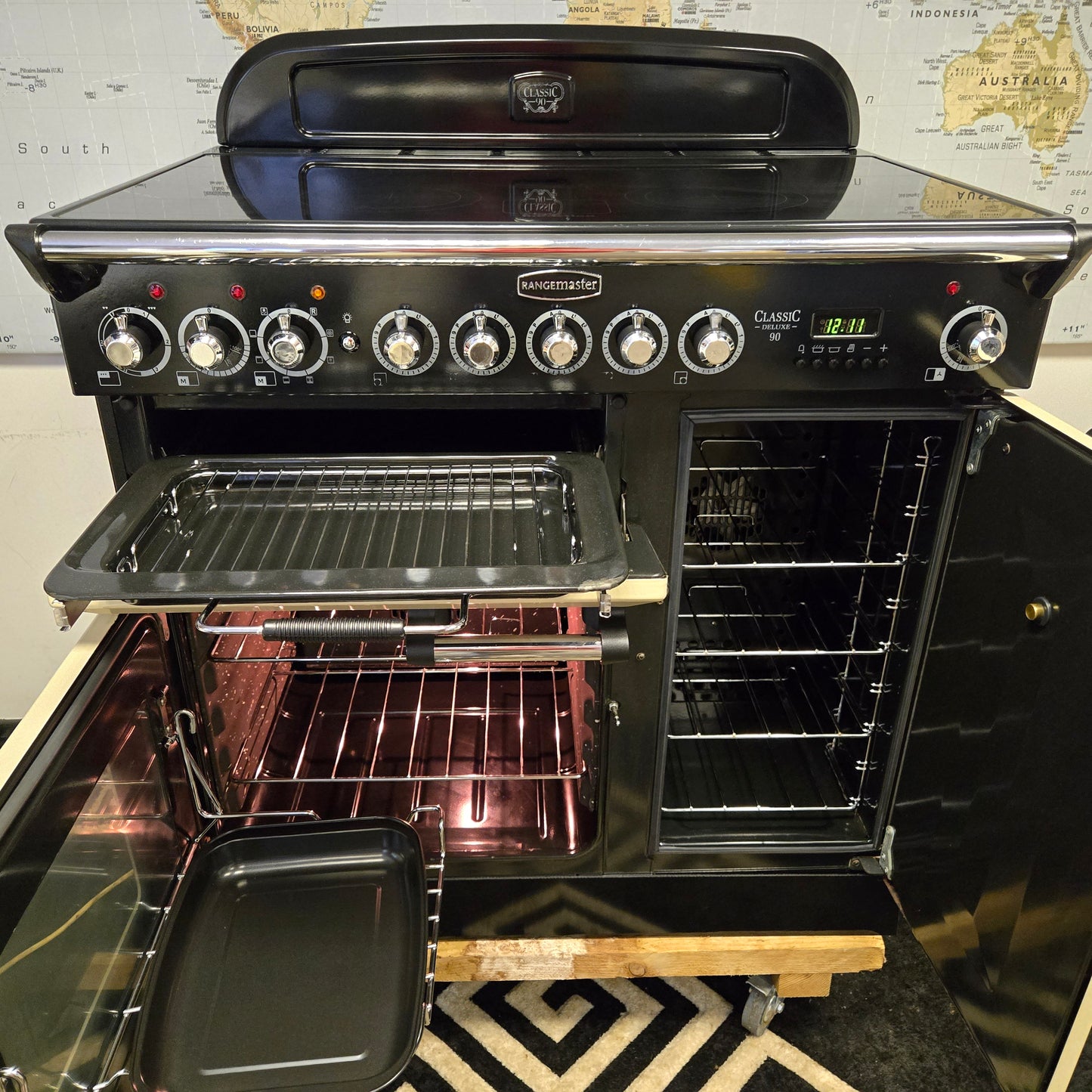 Rangemaster Classic Deluxe Induction Range Cooker in Cream and Chrome 90cm