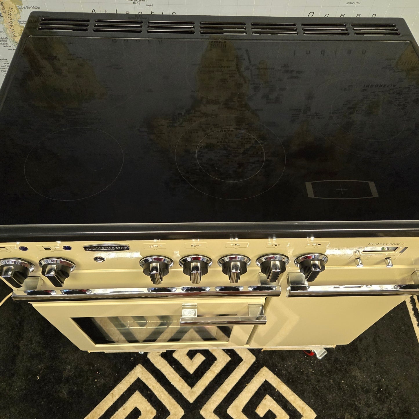 Rangemaster Professional Plus Electric Range Cooker in Cream with a Chrome Trim 90cm