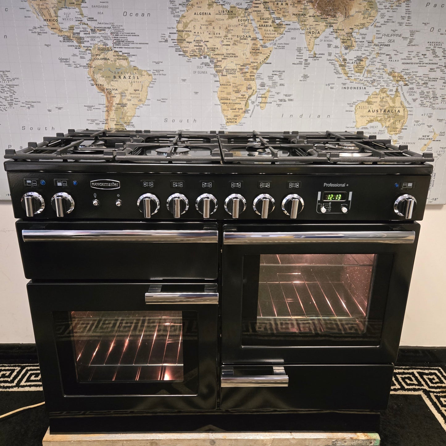 Rangemaster Professional Plus Dual Fuel Range Cooker in Black and Chrome 110cm