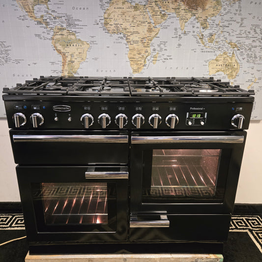 Rangemaster Professional Plus Dual Fuel Range Cooker in Black and Chrome 110cm