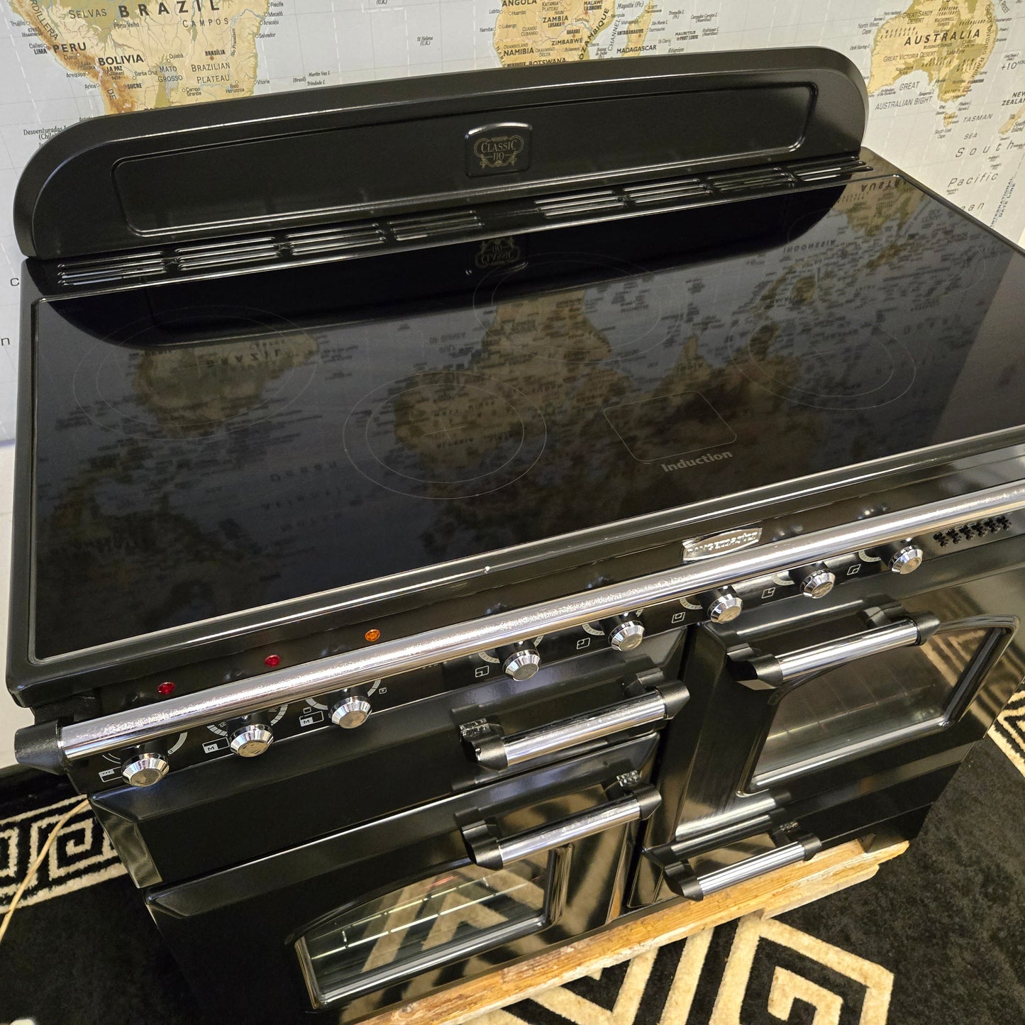 Rangemaster Classic Deluxe Induction Range Cooker in Black and Chrome 110cm