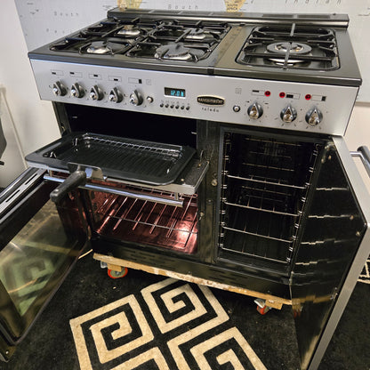 Rangemaster Toledo Dual Fuel Range Cooker in Silver with a Chrome Trim 90cm