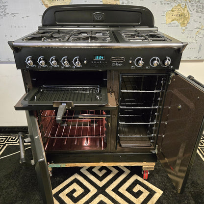Rangemaster Classic Noir Gas Range Cooker in Black with a Chrome Trim 90cm