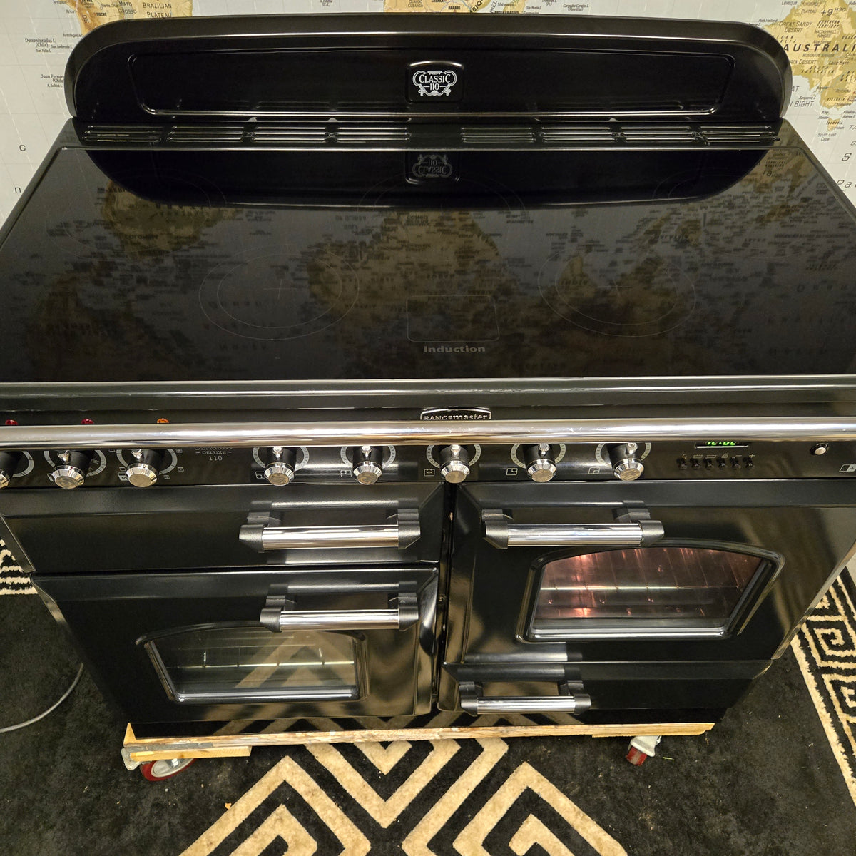 Rangemaster Classic Deluxe Induction Range Cooker in Black and Chrome 110cm