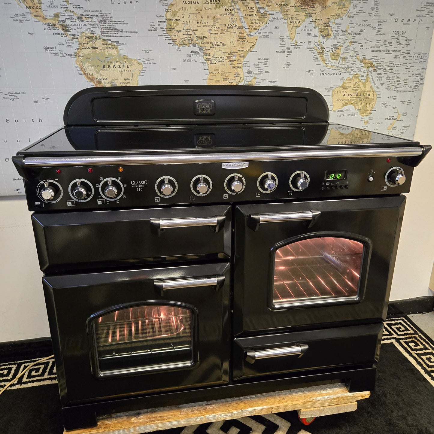 Rangemaster Classic Deluxe Induction Range Cooker in Black and Chrome 110cm