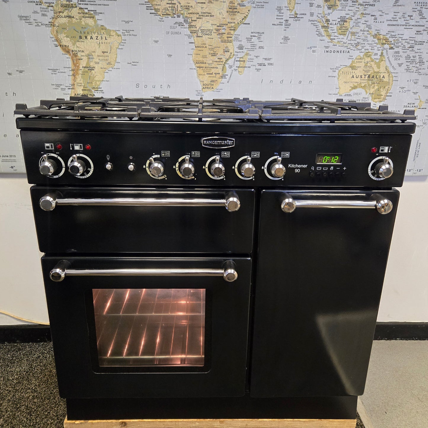 Rangemaster Kitchener Dual Fuel Range Cooker in Black 90cm