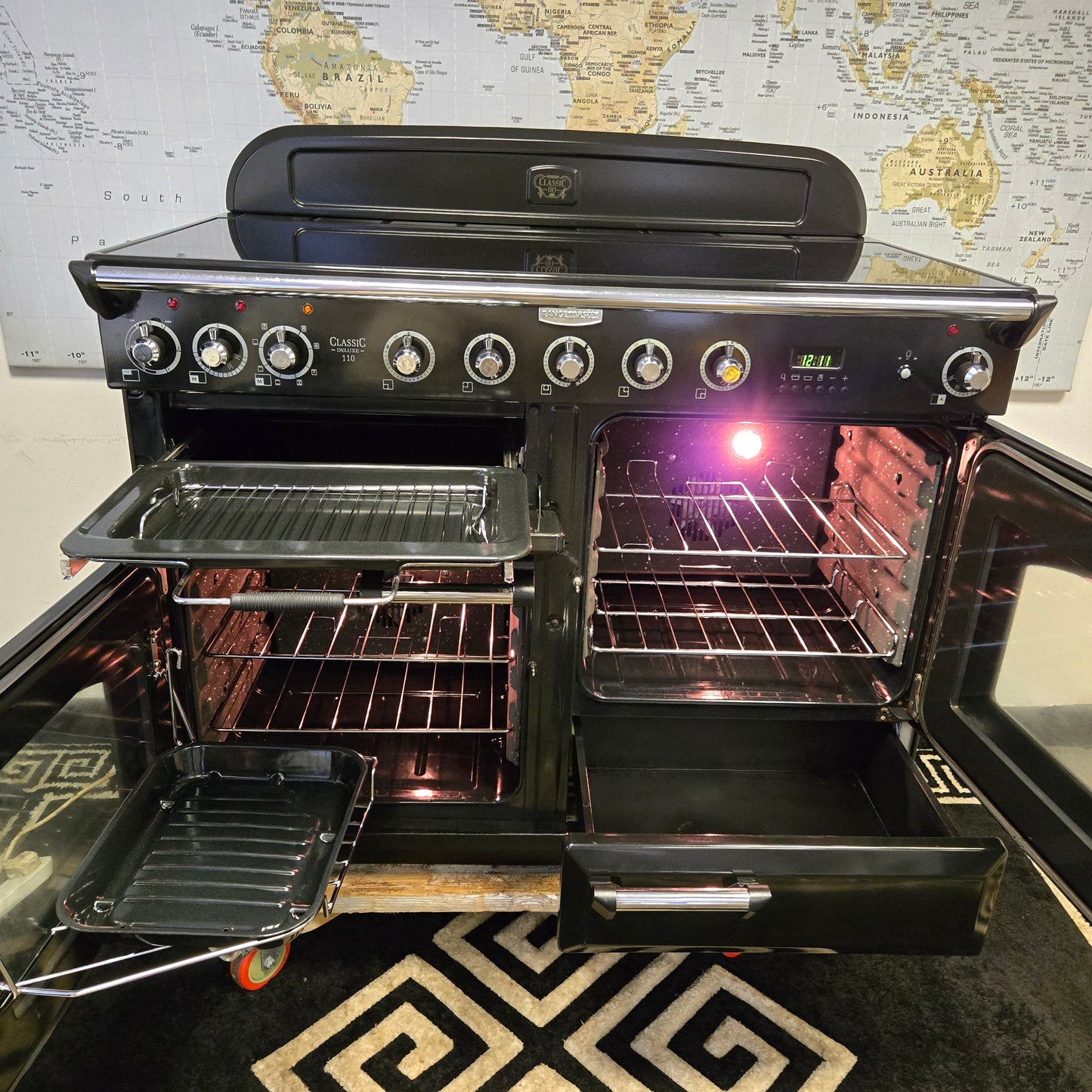 Rangemaster Classic Deluxe Induction Range Cooker in Black and Chrome 110cm