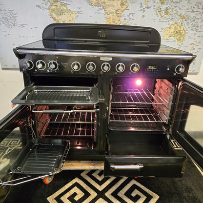 Rangemaster Classic Deluxe Induction Range Cooker in Black and Chrome 110cm
