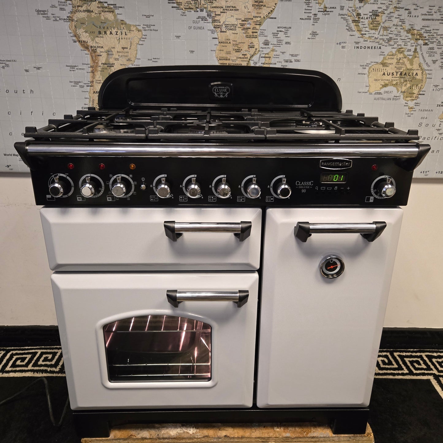Rangemaster Classic Deluxe Dual Fuel Range Cooker in Grey 90cm