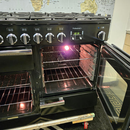 Rangemaster Professional Plus Dual Fuel Range Cooker in Black and Chrome 110cm