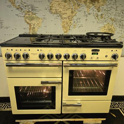 Rangemaster Professional Deluxe Dual Fuel Range Cooker in Cream and Chrome 110cm