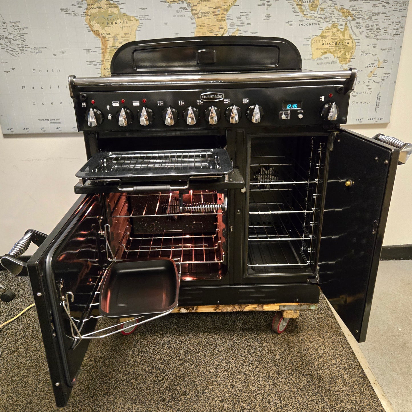 Rangemaster Elan Electric Range Cooker in Black with a Chrome Trim 90cm