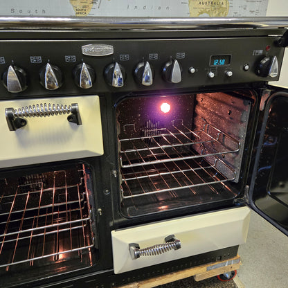 Rangemaster Elan Dual Fuel Range Cooker in Cream and Chrome 110cm