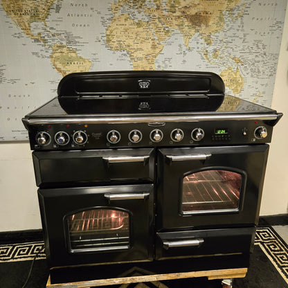 Rangemaster Classic Deluxe Induction Range Cooker in Black and Chrome 110cm
