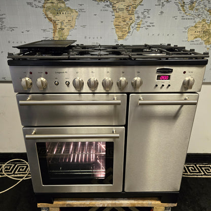 Ex Display Rangemaster Longstock Dual Fuel Range Cooker in Stainless Steel 90cm