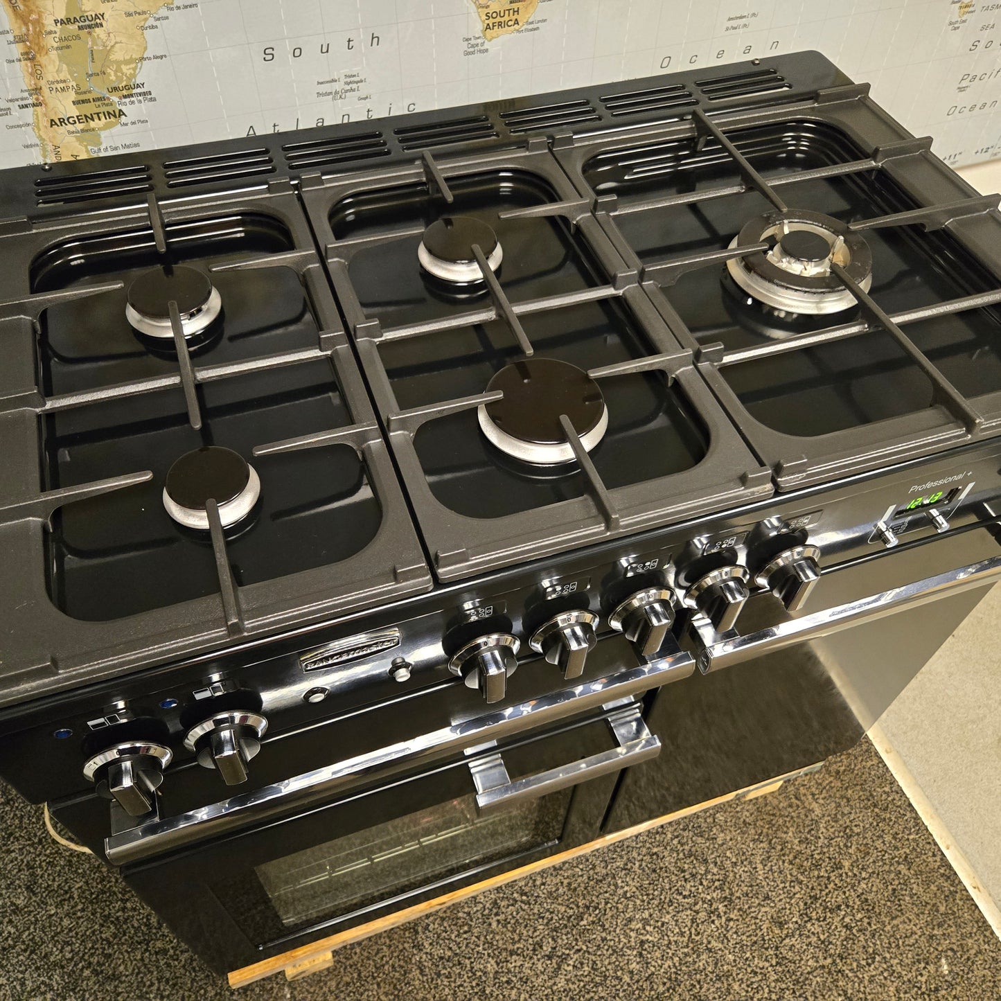 Rangemaster Professional Plus Dual Fuel Range Cooker in Black with a Chrome Trim 100cm