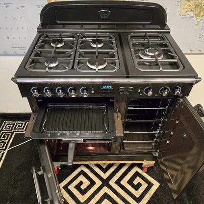 Rangemaster Classic Noir Gas Range Cooker in Black with a Chrome Trim 90cm