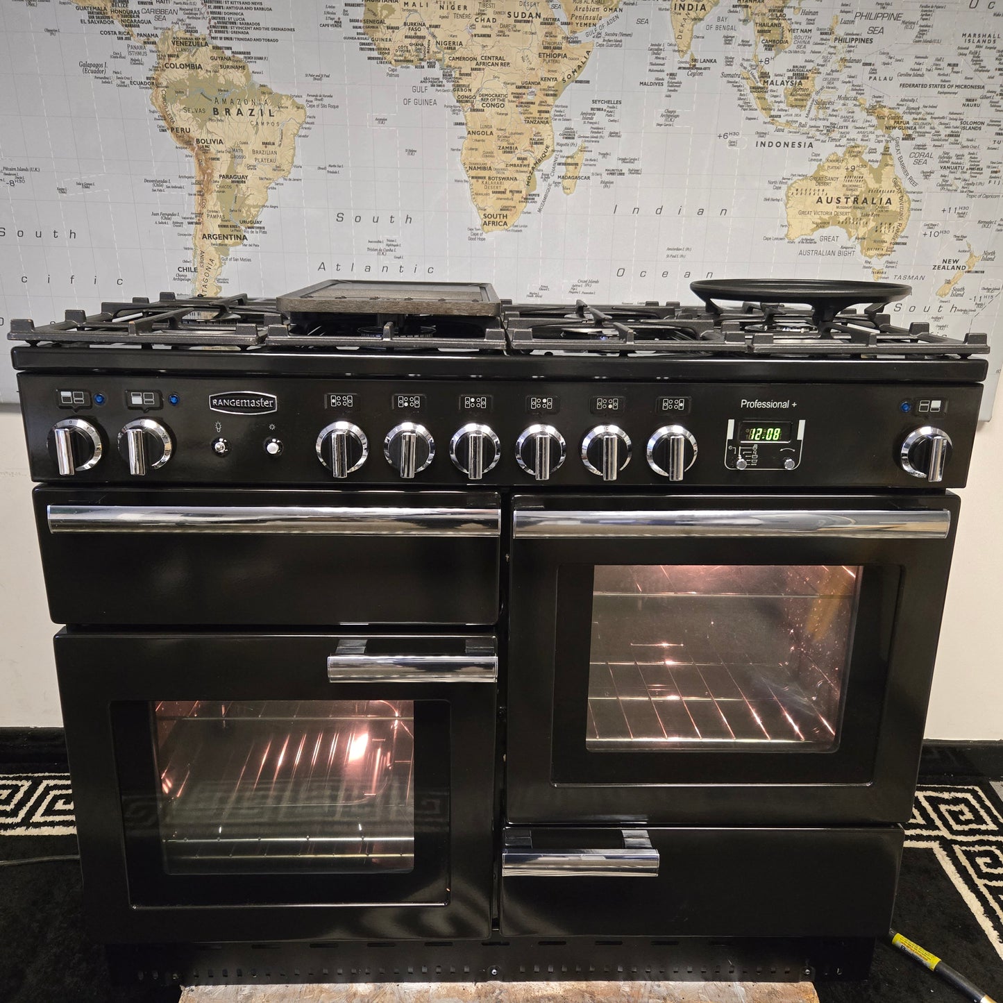 Rangemaster Professional Plus Dual Fuel Range Cooker in Black and Chrome 110cm